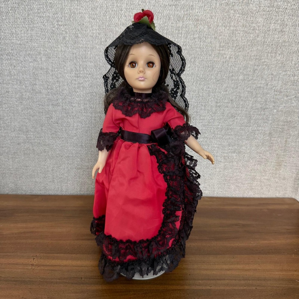 Vintage 80s Effanbee International Collection Spain 11" Porcelain Doll w/ Stand